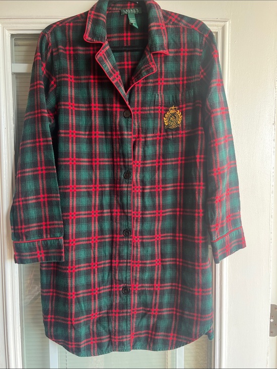 Ralph Lauren Other - Ralph Lauren Red & Green Plaid Button-Front Nightshirt with Crest